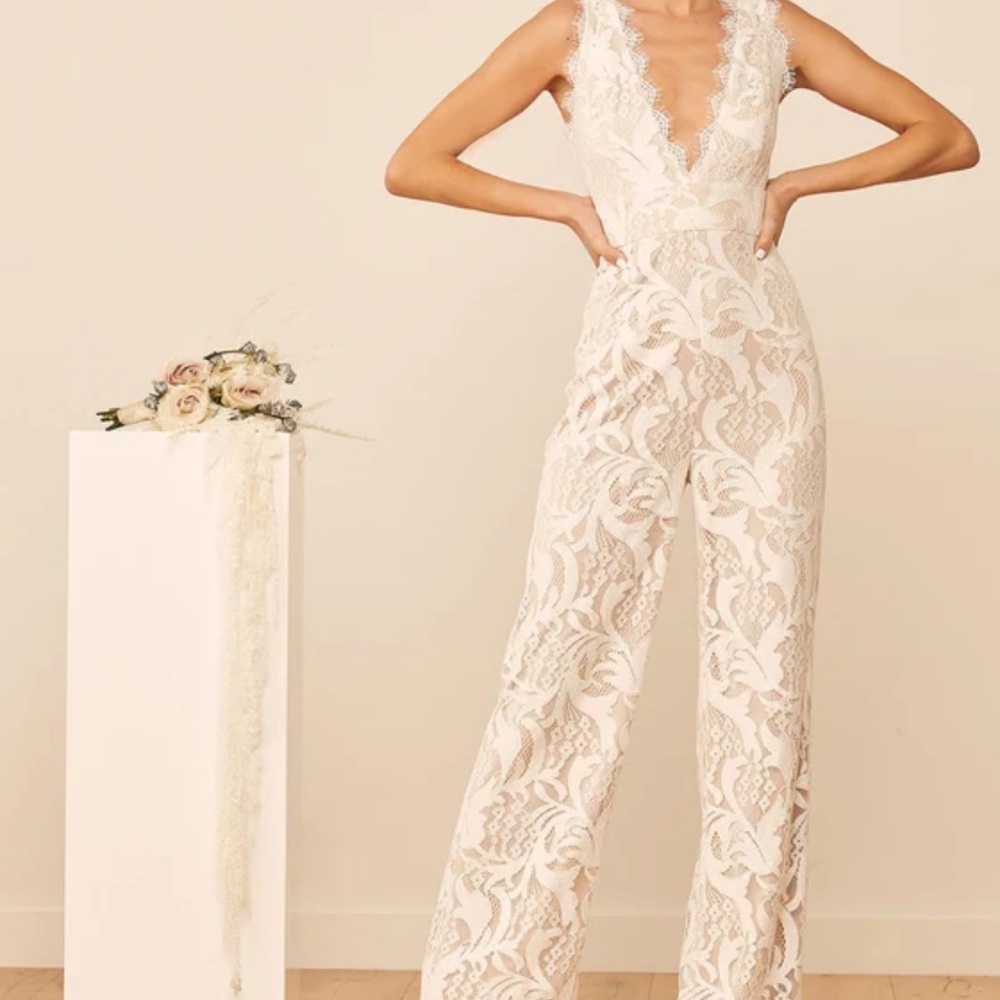Lulus Enamored with you white lace jumpsuit